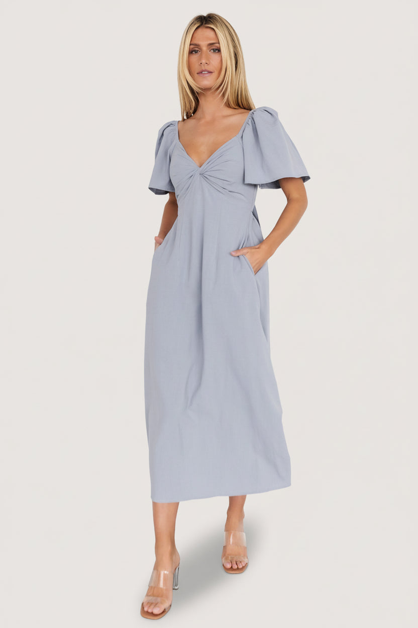 Indie Back Tie Dress | Dusty Blue