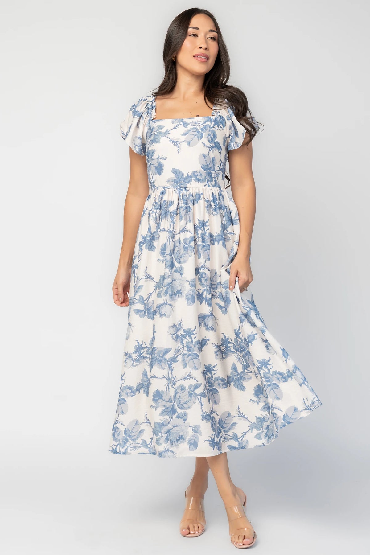 Darlene Dress | Ivory + Blue Floral