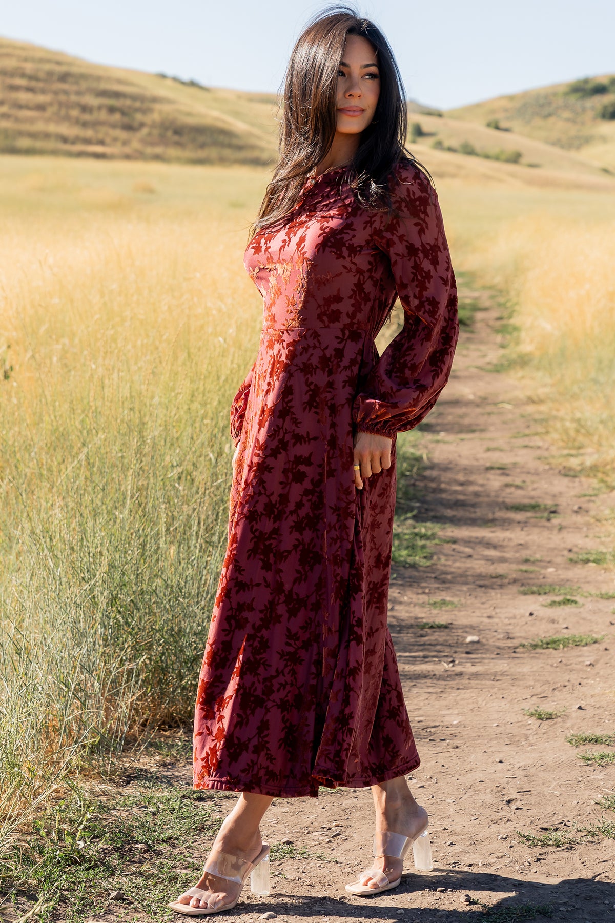 Thora Velvet Dress | Copper Floral
