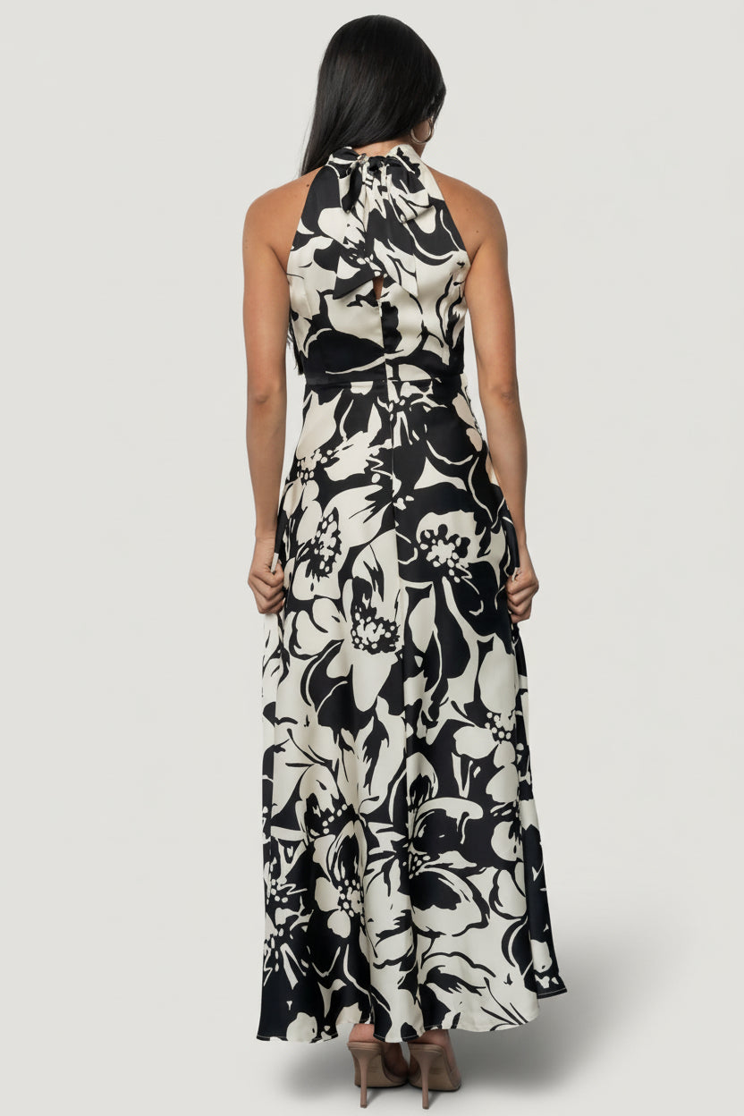 Melodía Halter Maxi Dress | Black + White Floral