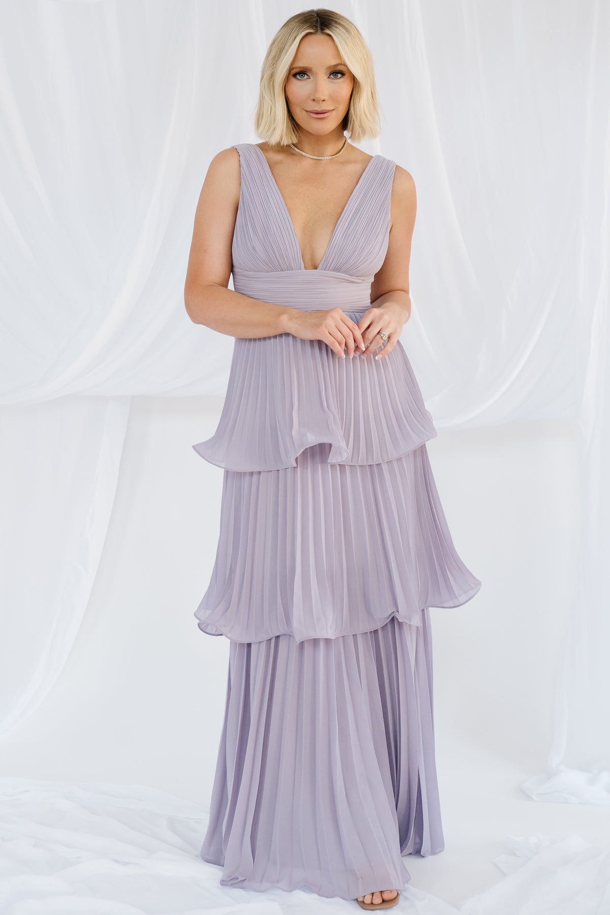 Saphira Tiered Pleated Maxi Dress | Lavender