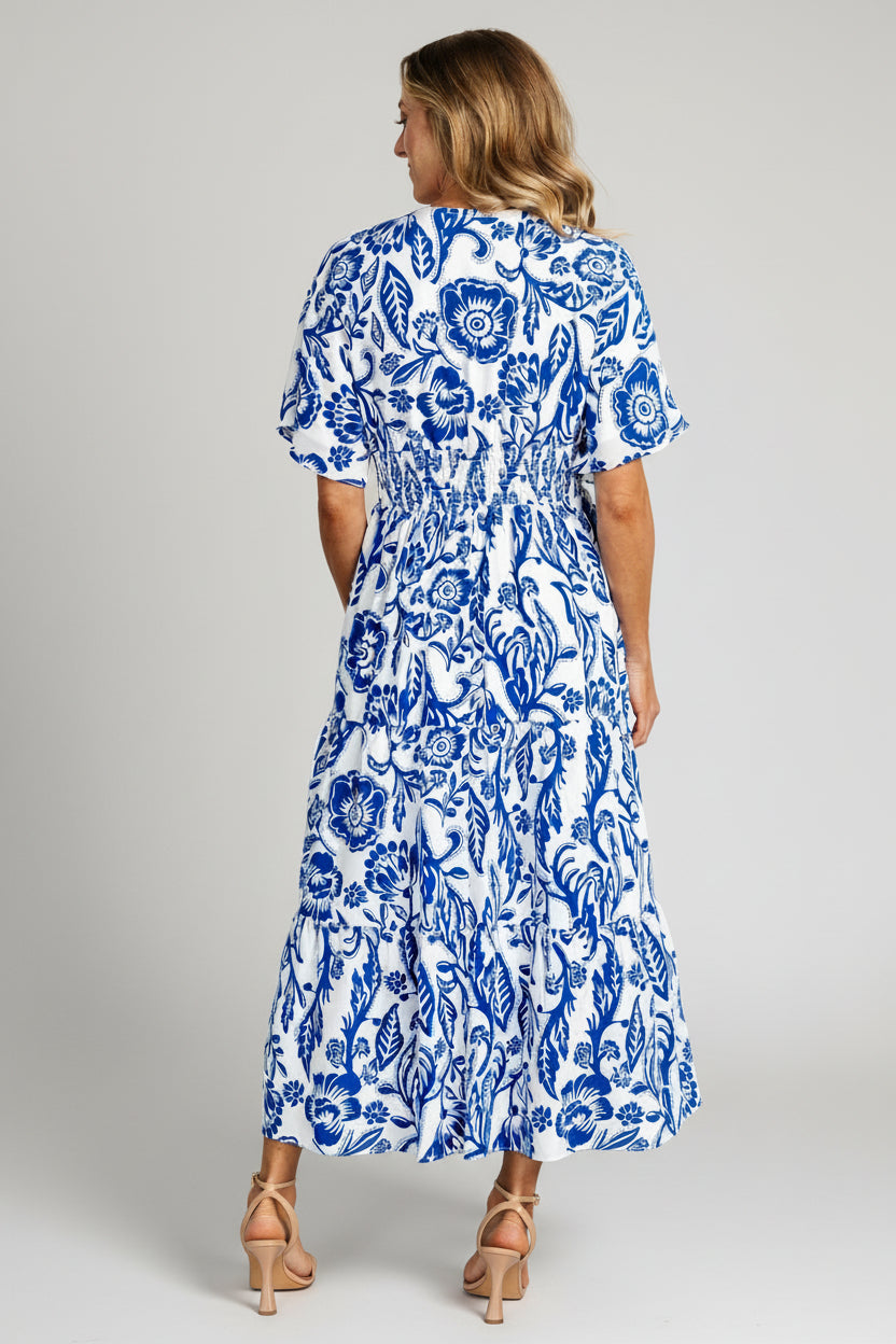 Austin Kimono Dress | Cobalt Print