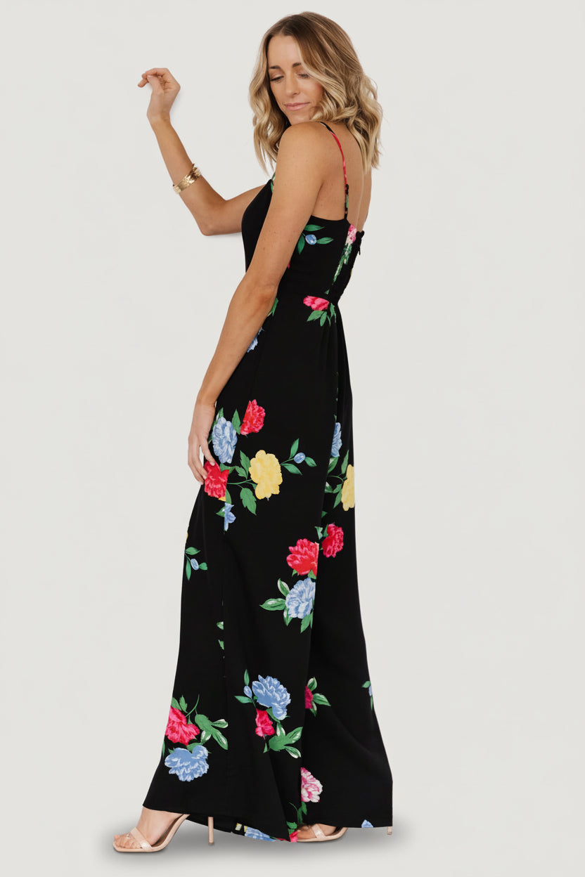 Brooklyn Wide Leg Jumpsuit | Black Floral