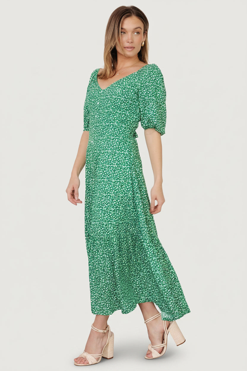 Elisabeth Button Dress | Green Floral