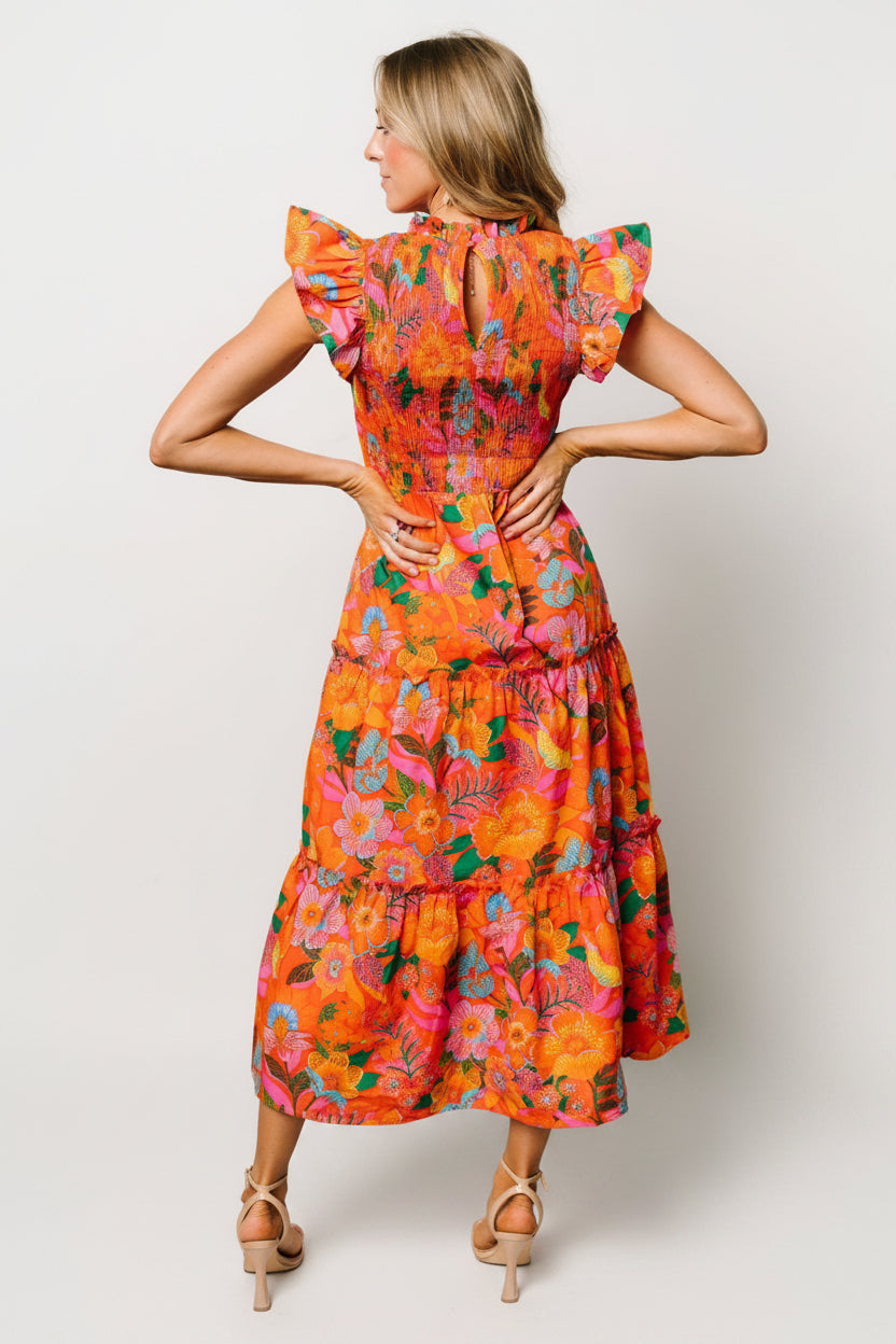 Emily Smocked Tier Dress | Orange Floral