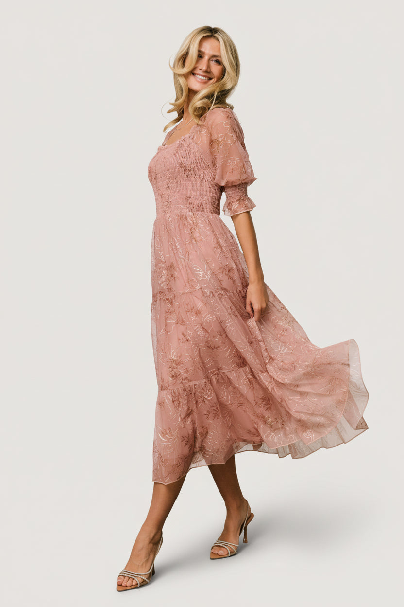 Fabian Jacquard Midi Dress | Mauve + Gold