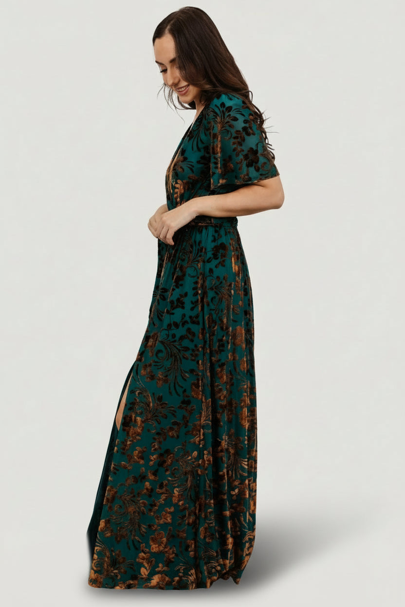 Uma Velvet Maxi Dress | Bronze + Jade