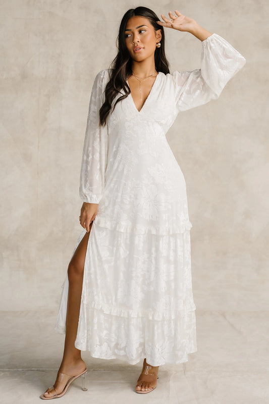 Liana Velvet Embossed Maxi Dress | Ivory