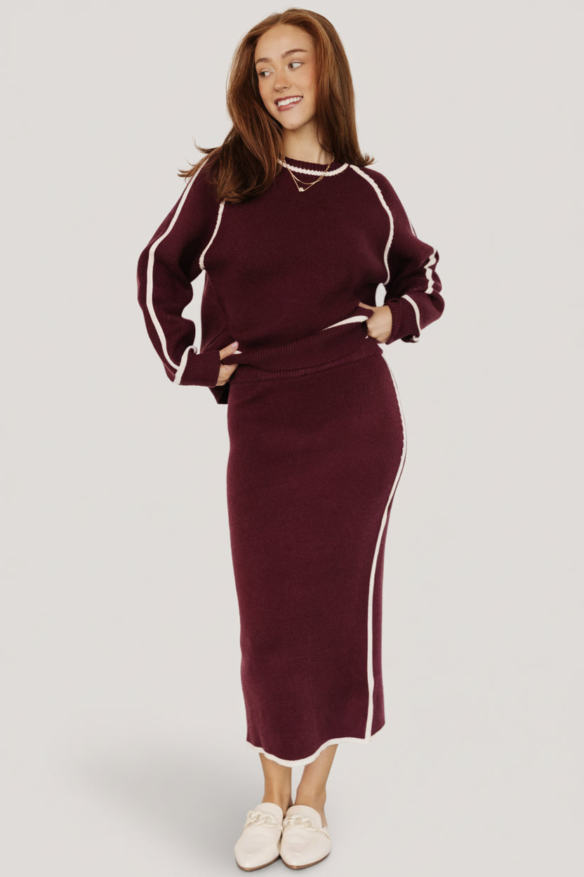 Ava Knit Midi Skirt | Wine
