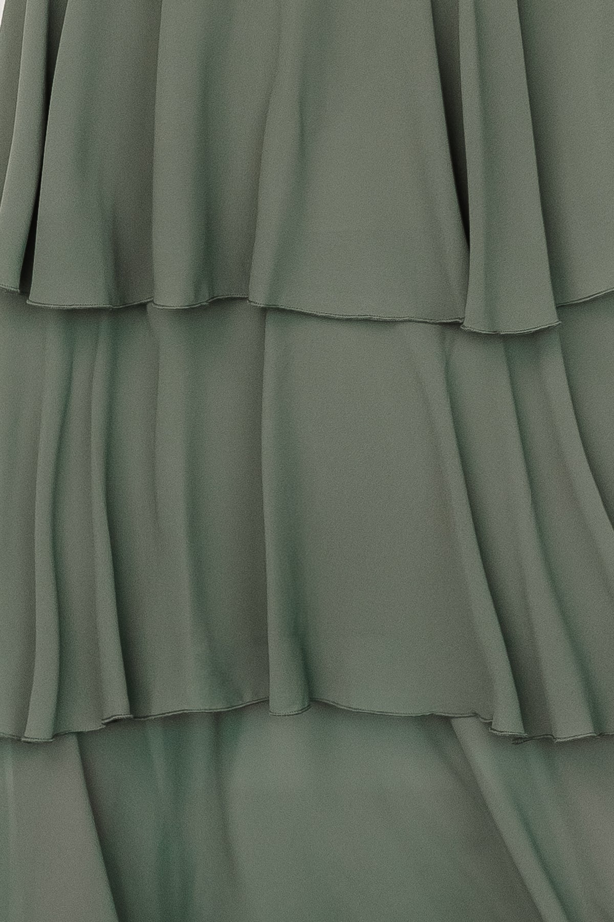 Dark Sage Montaigne chiffon fabric swatch on white background showing texture and drape for accurate color matching and selection.