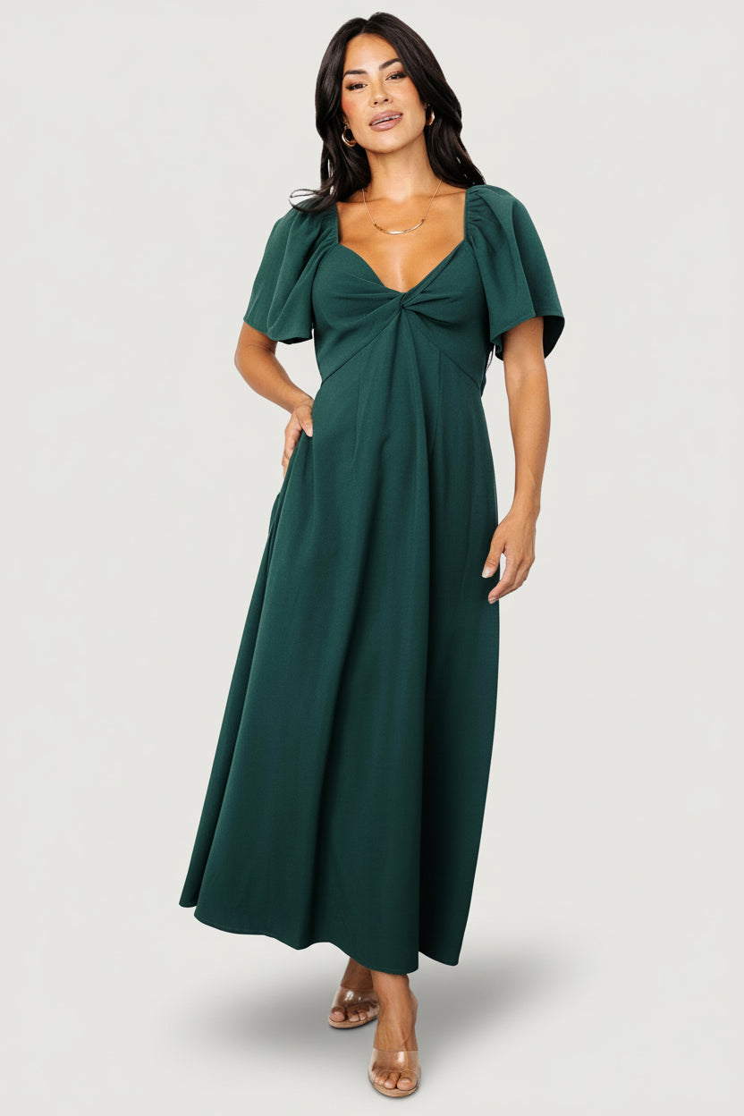 Indie Back Tie Dress | Dark Green