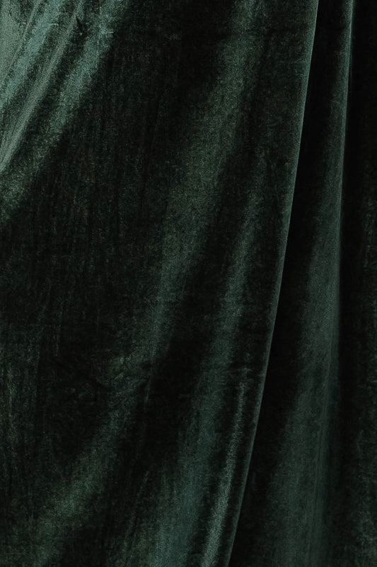 Deep green Katelyn Velvet fabric swatch flat on white background, showing pile, sheen, and slight stretch (3 x 4 inch sample).