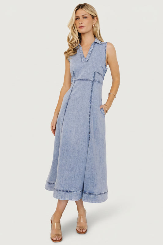 Georgia Sleeveless Midi Dress | Denim