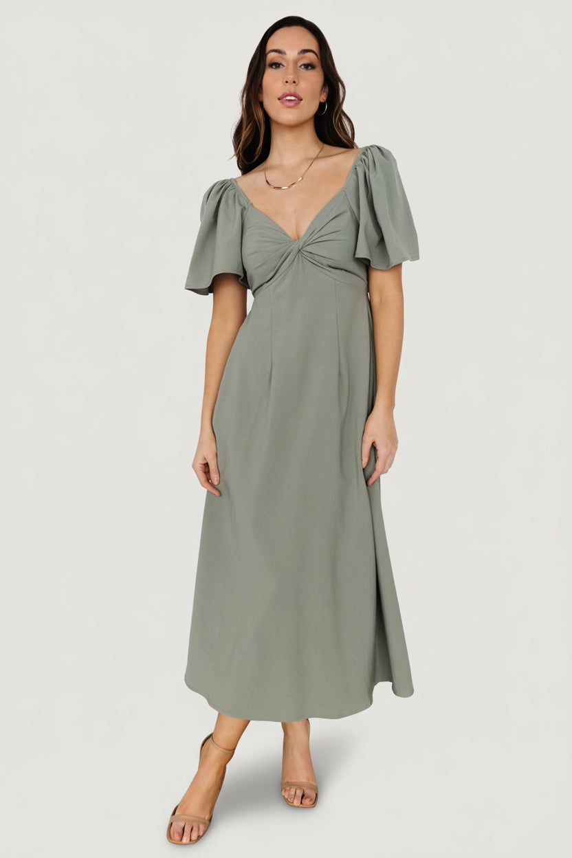 Indie Back Tie Dress | Dusty Green