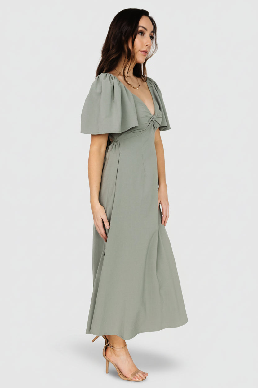 Indie Back Tie Dress | Dusty Green