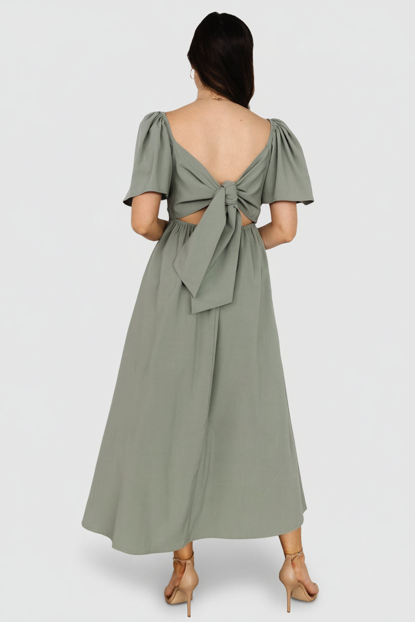 Indie Back Tie Dress | Dusty Green