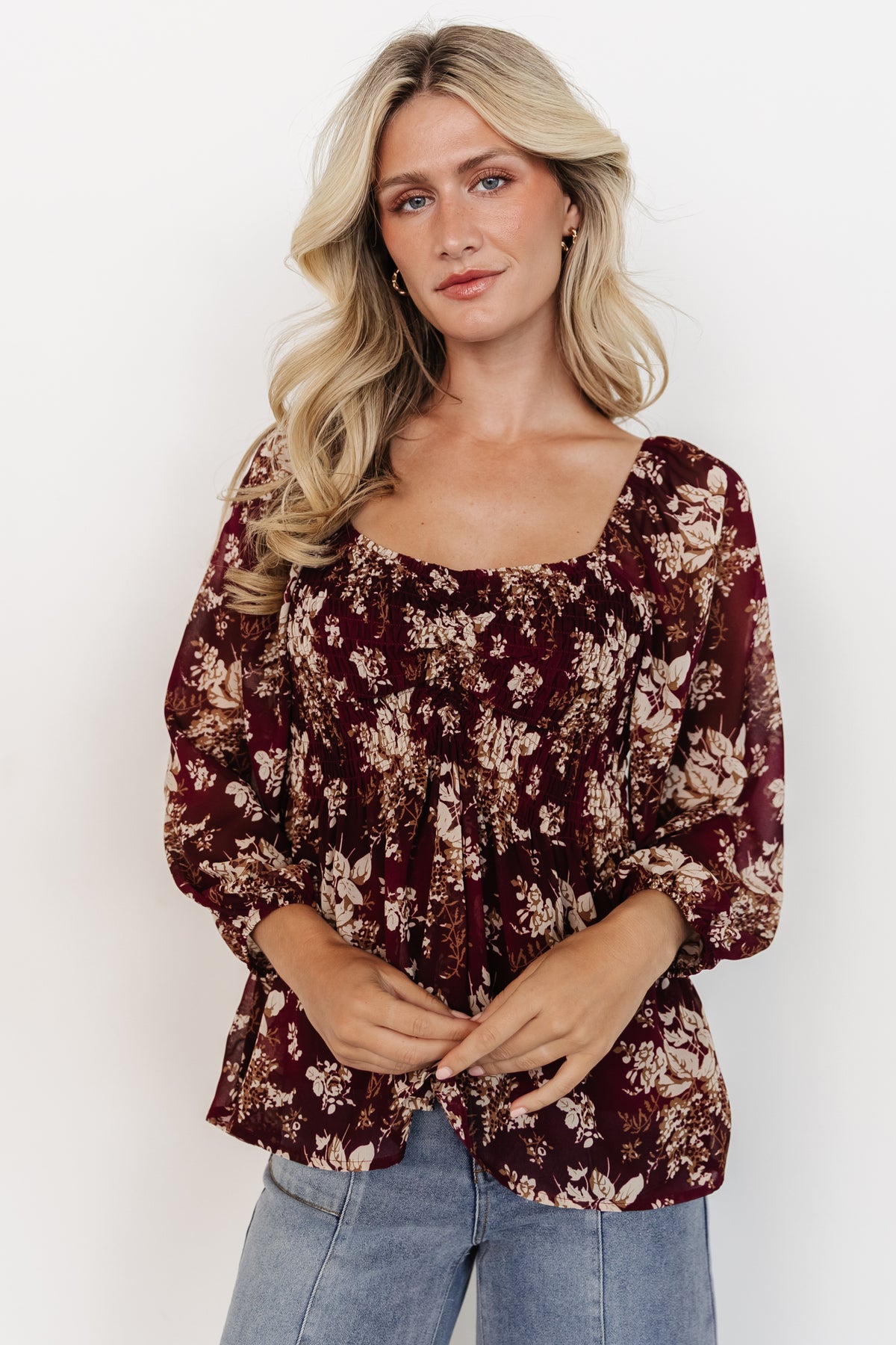 Fenna Smocked Top | Burgundy Floral