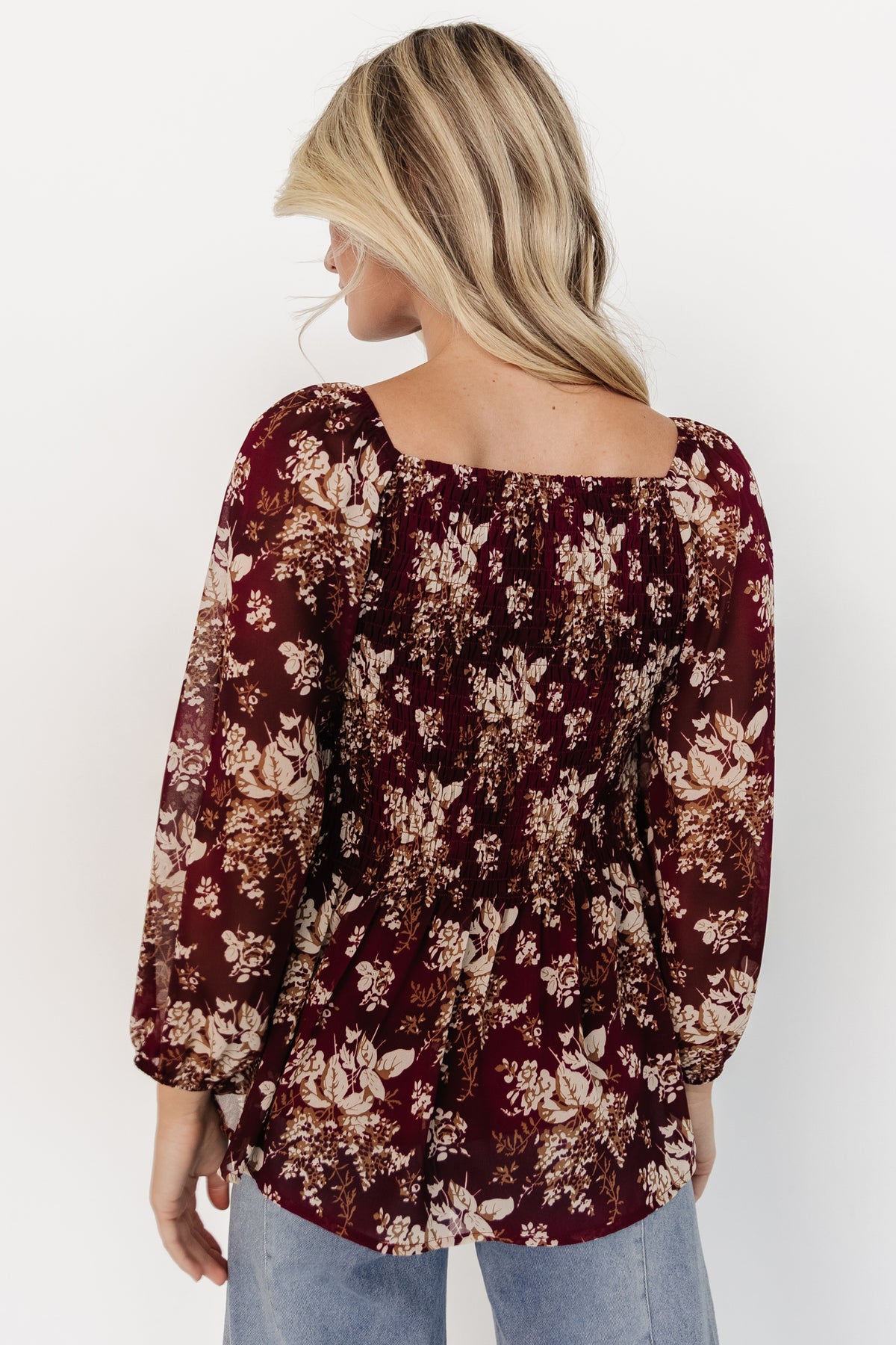 Fenna Smocked Top | Burgundy Floral