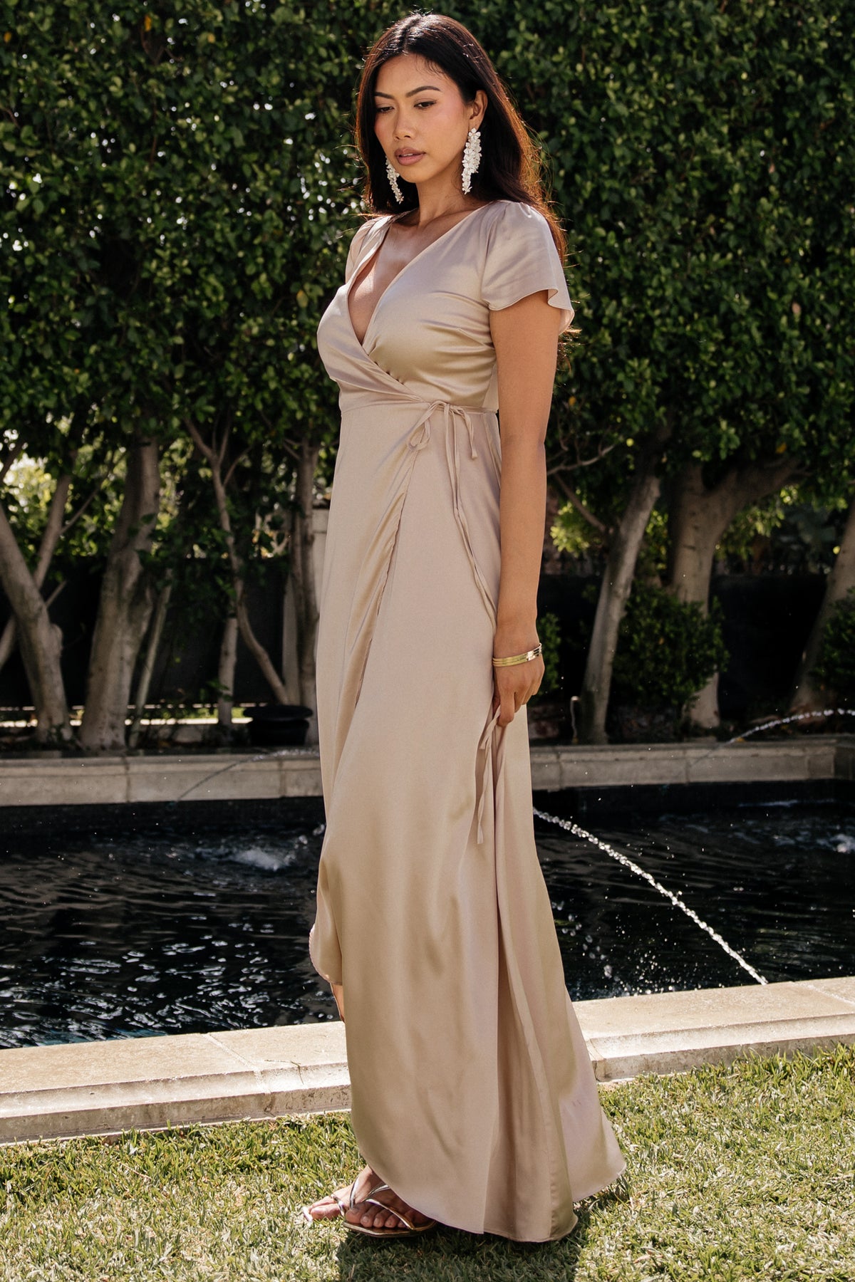 Krystal Satin Wrap Gown | Champagne