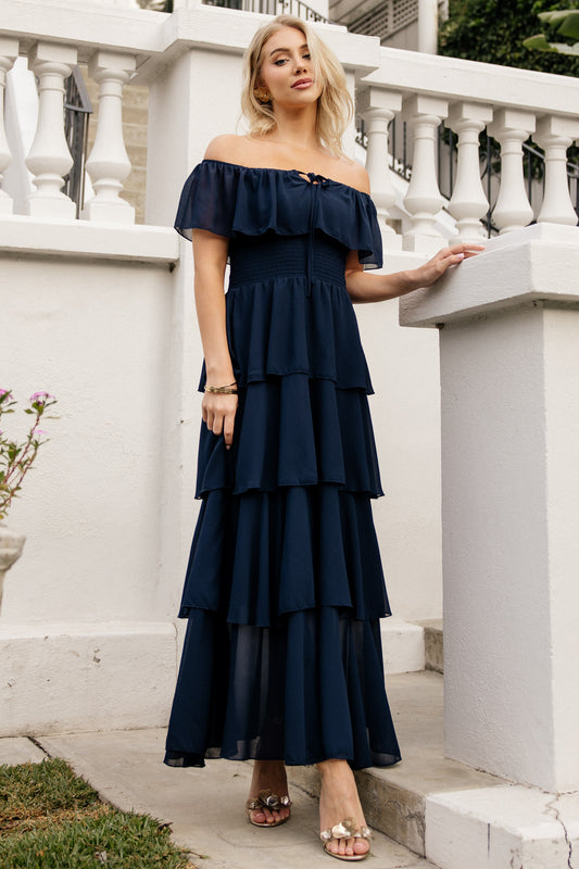 Carina Off Shoulder Maxi Dress | Navy