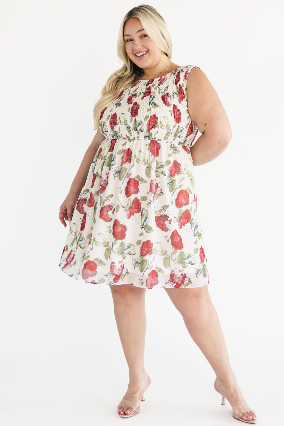 Clémence Smocked Short Dress | Rose Floral