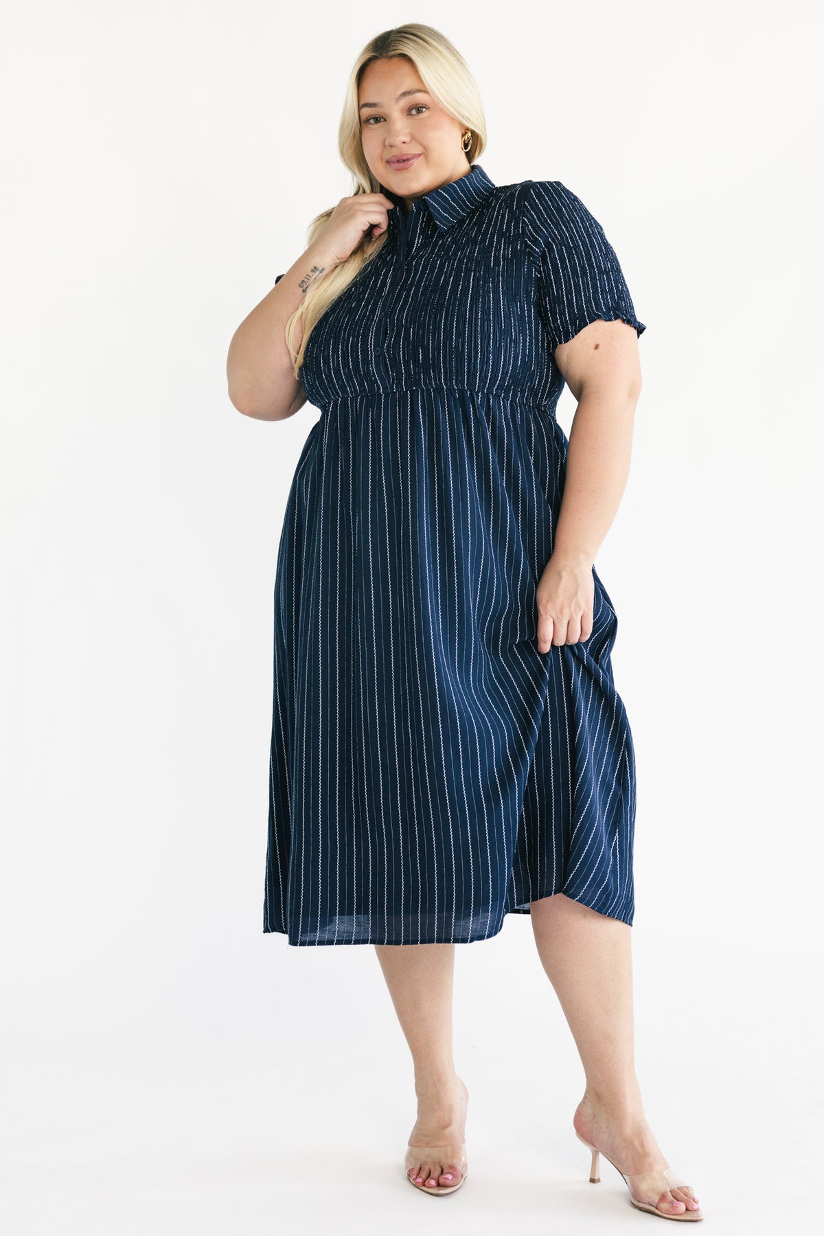 Dottie Striped Midi Dress | Navy