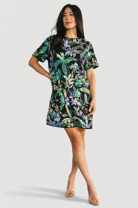 Patricia Sequin Short Dress | Black + Blue Multi