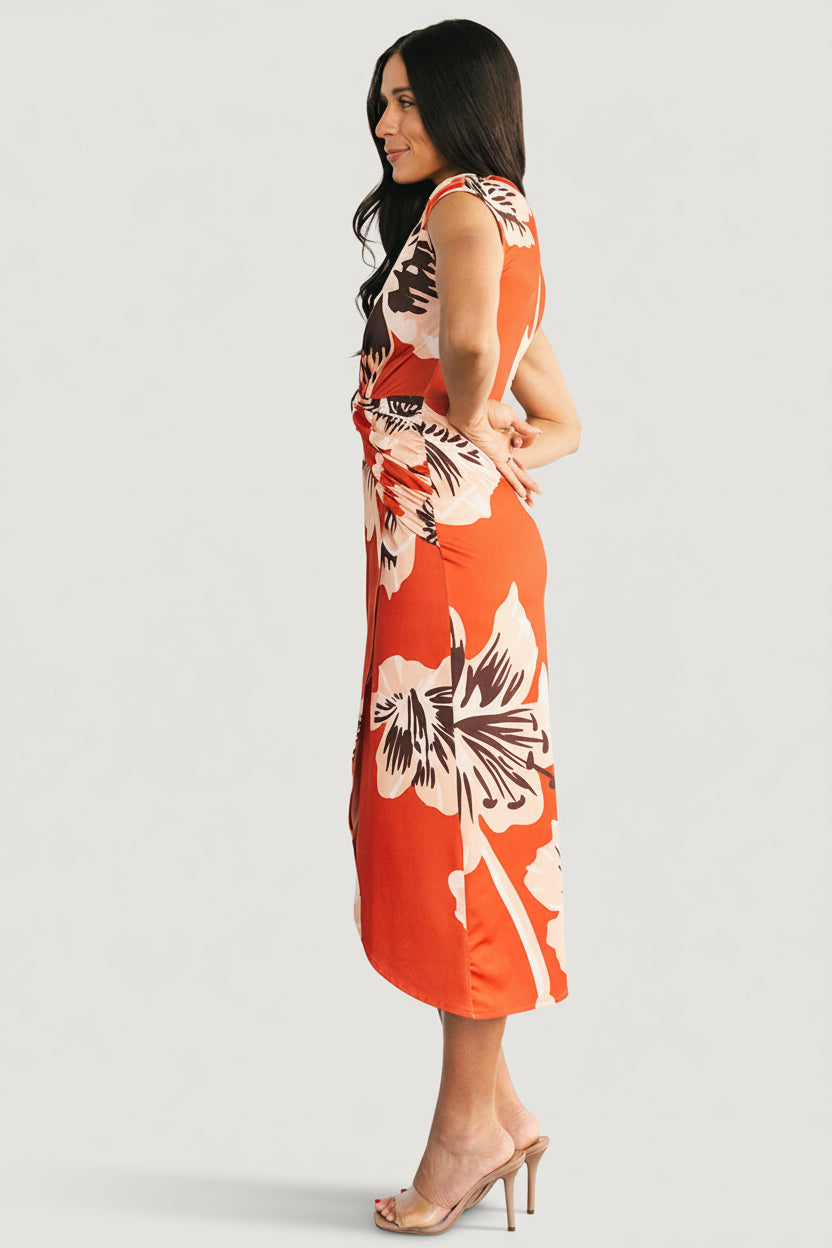 Cascada Twist Midi Dress | Sunset Floral