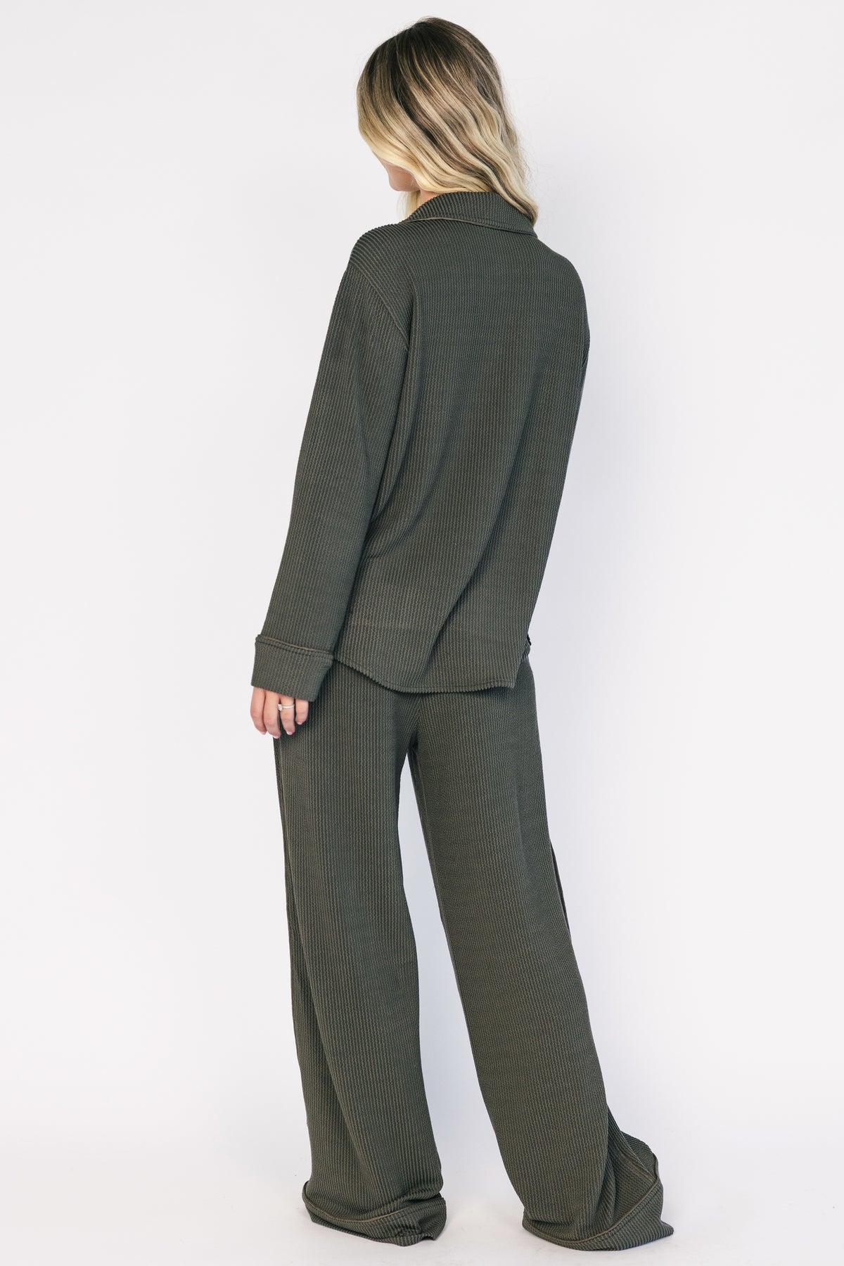 Eloise Ribbed Pajama Set | Dark Olive