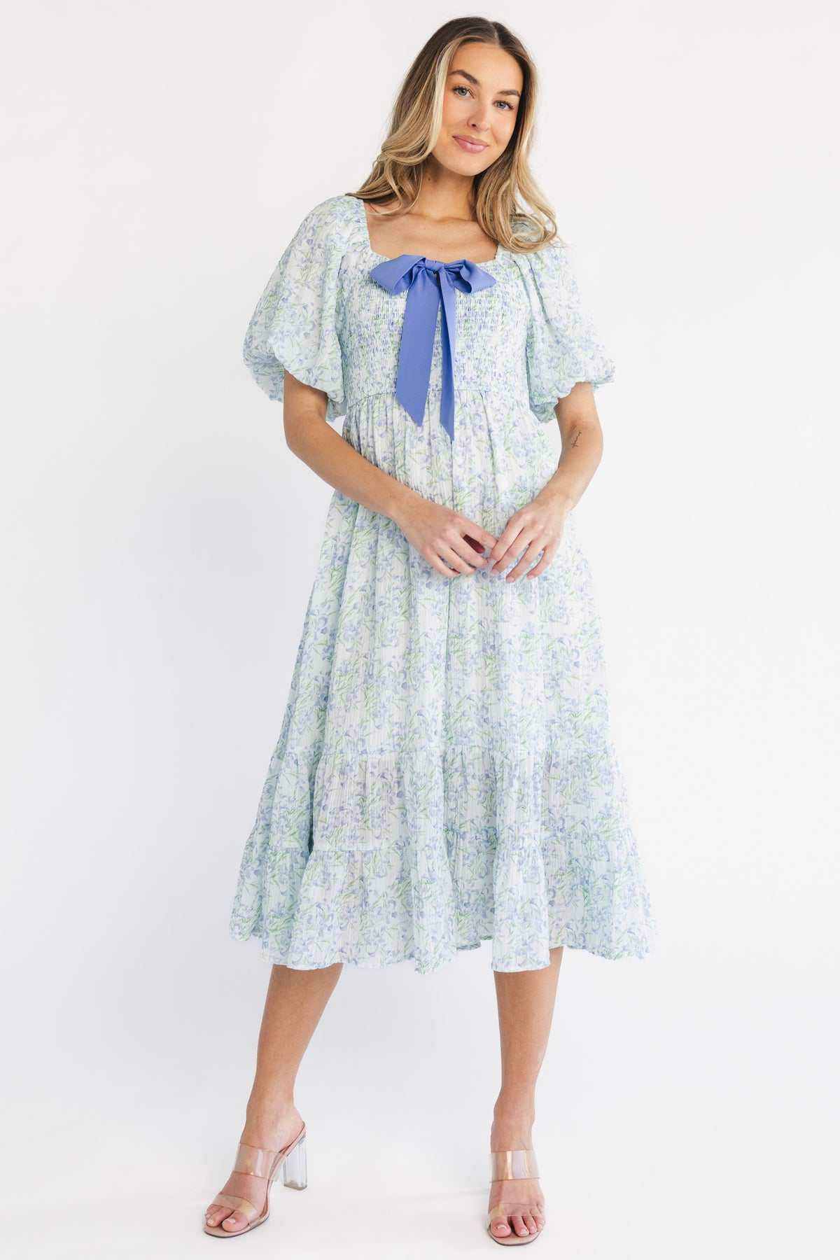 Jane Bow Midi Dress | Blue + Green Floral