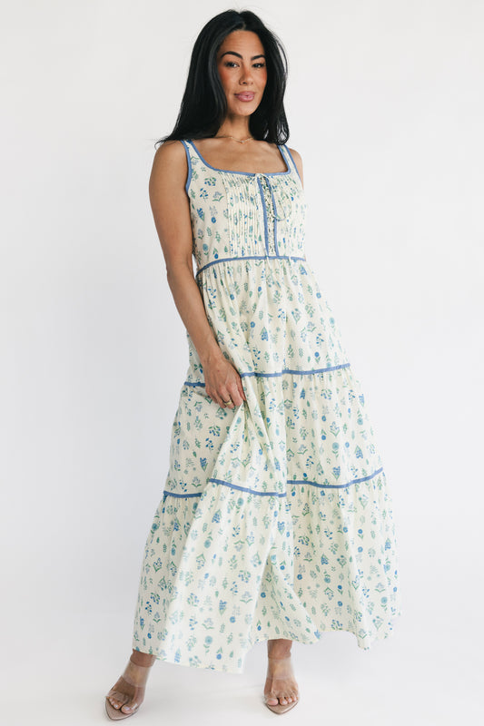 Elowen Tank Maxi Dress | Cream + Blue Floral