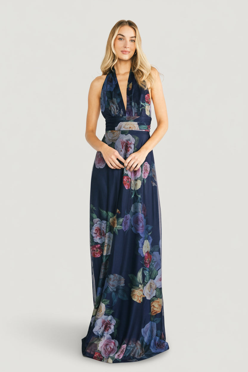 Dresden Halter Maxi Dress | Navy Floral