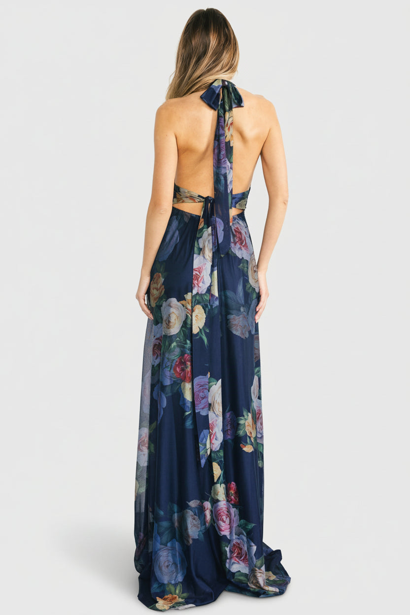 Dresden Halter Maxi Dress | Navy Floral