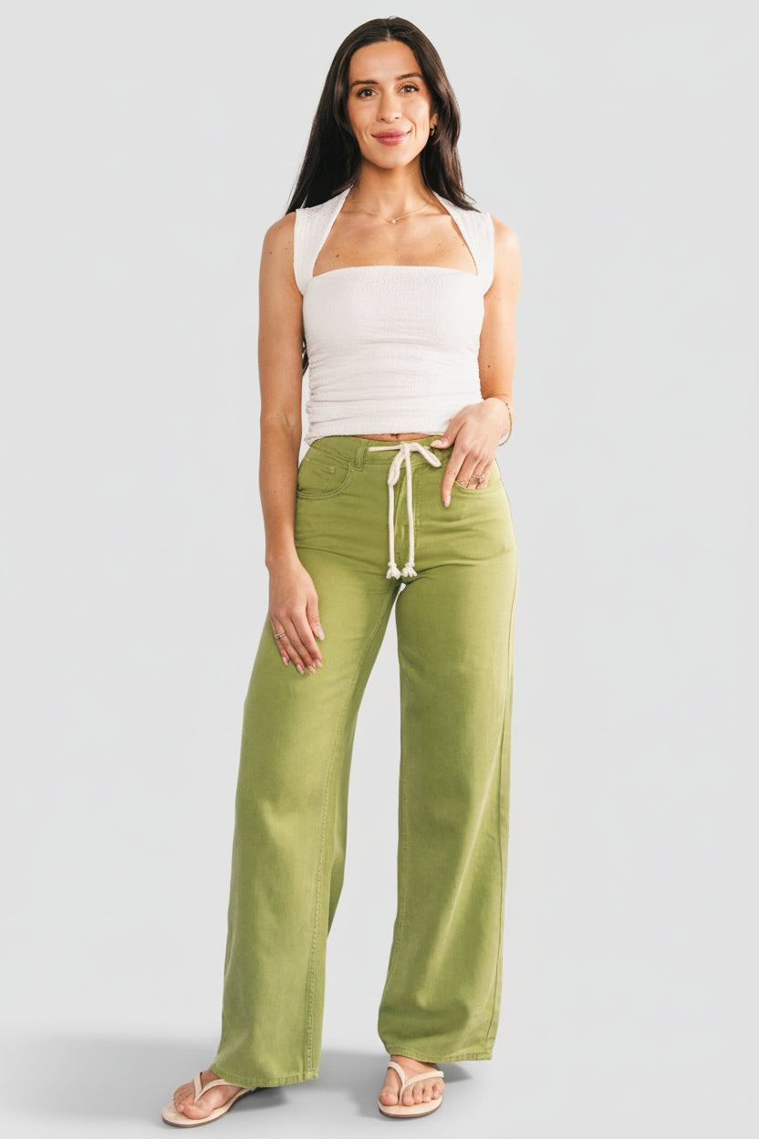 Mabel Mid Rise Soft Denim Pants | Green