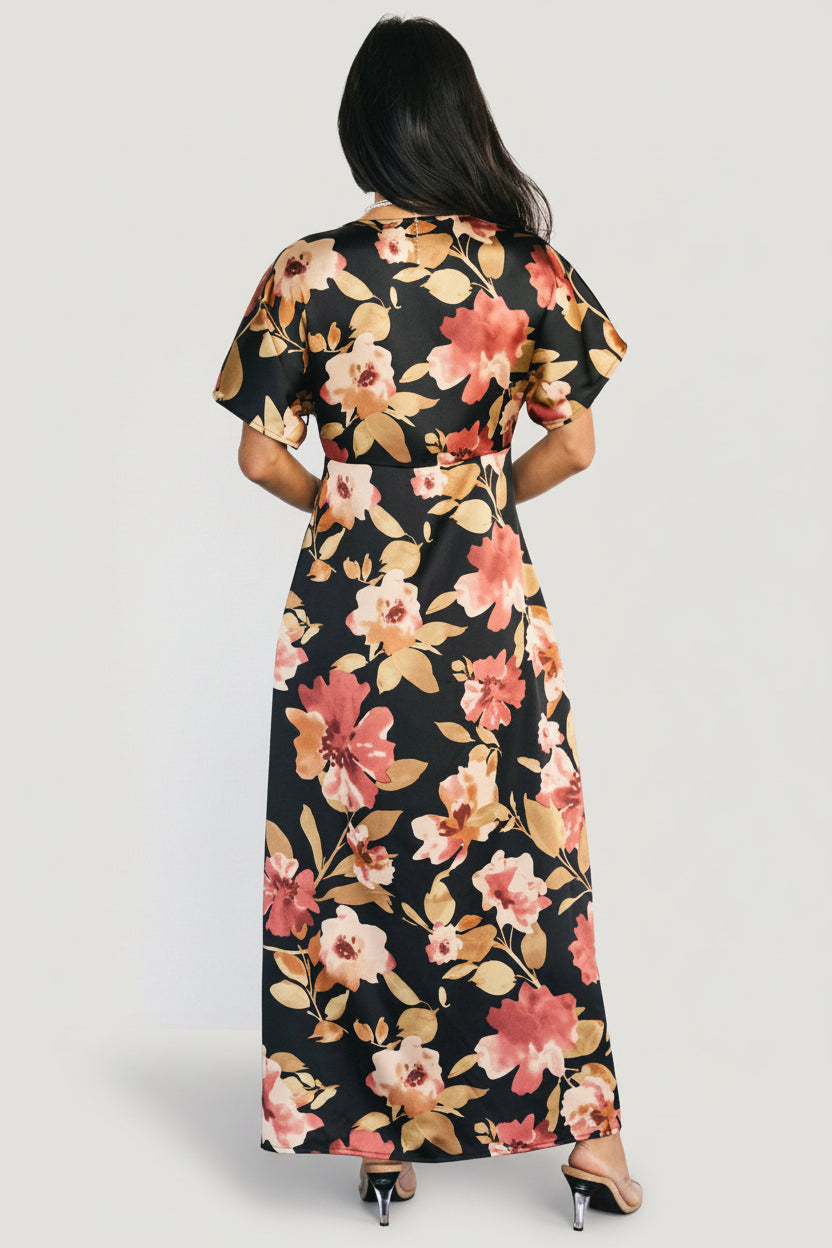 Milana Satin Maxi Dress | Black Floral