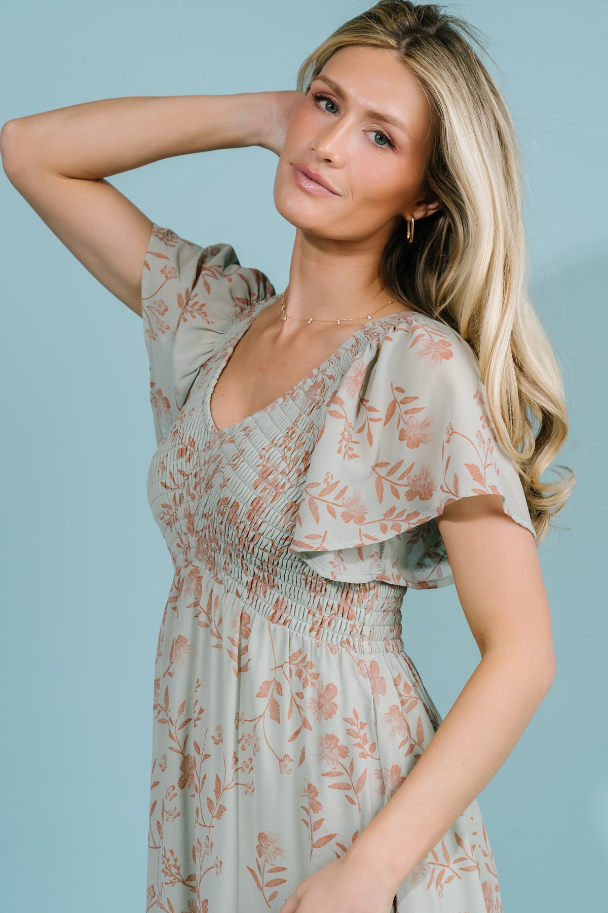 Monica Smocked Dress | Dusty Sage + Terracotta