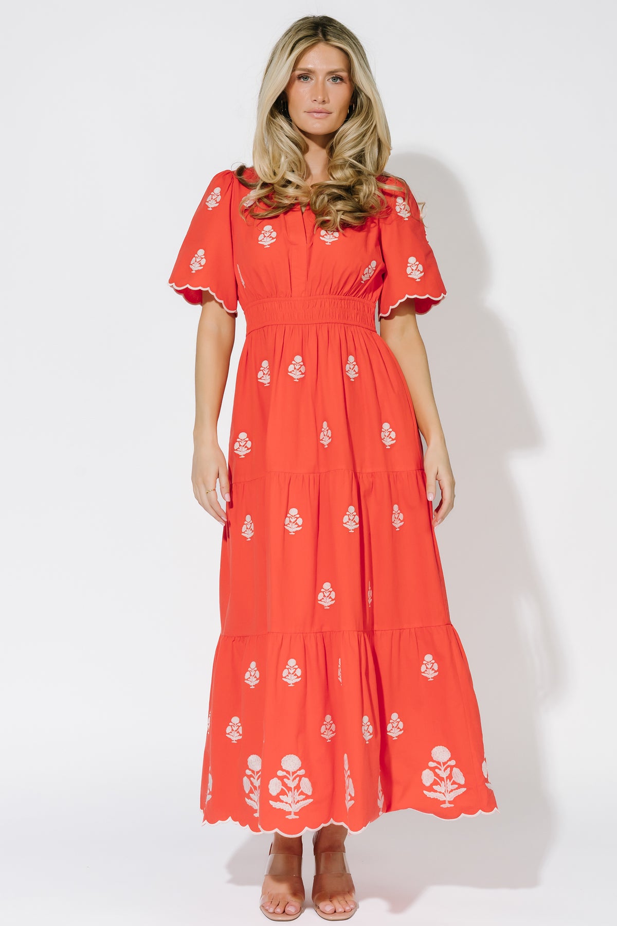 Delilah Embroidered Maxi Dress | Red