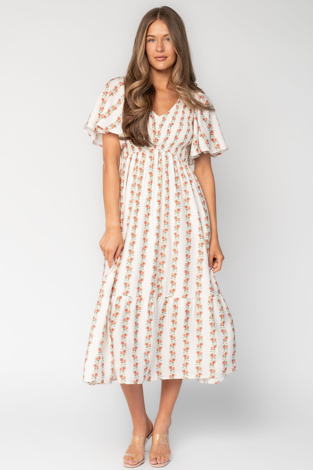 Turner Smocked Midi Dress | Cream Multi