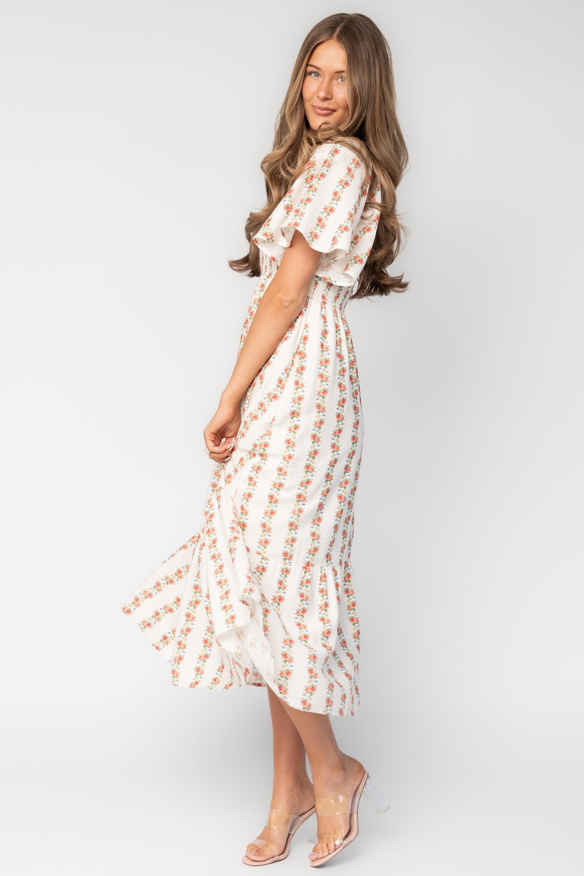 Turner Smocked Midi Dress | Cream Multi