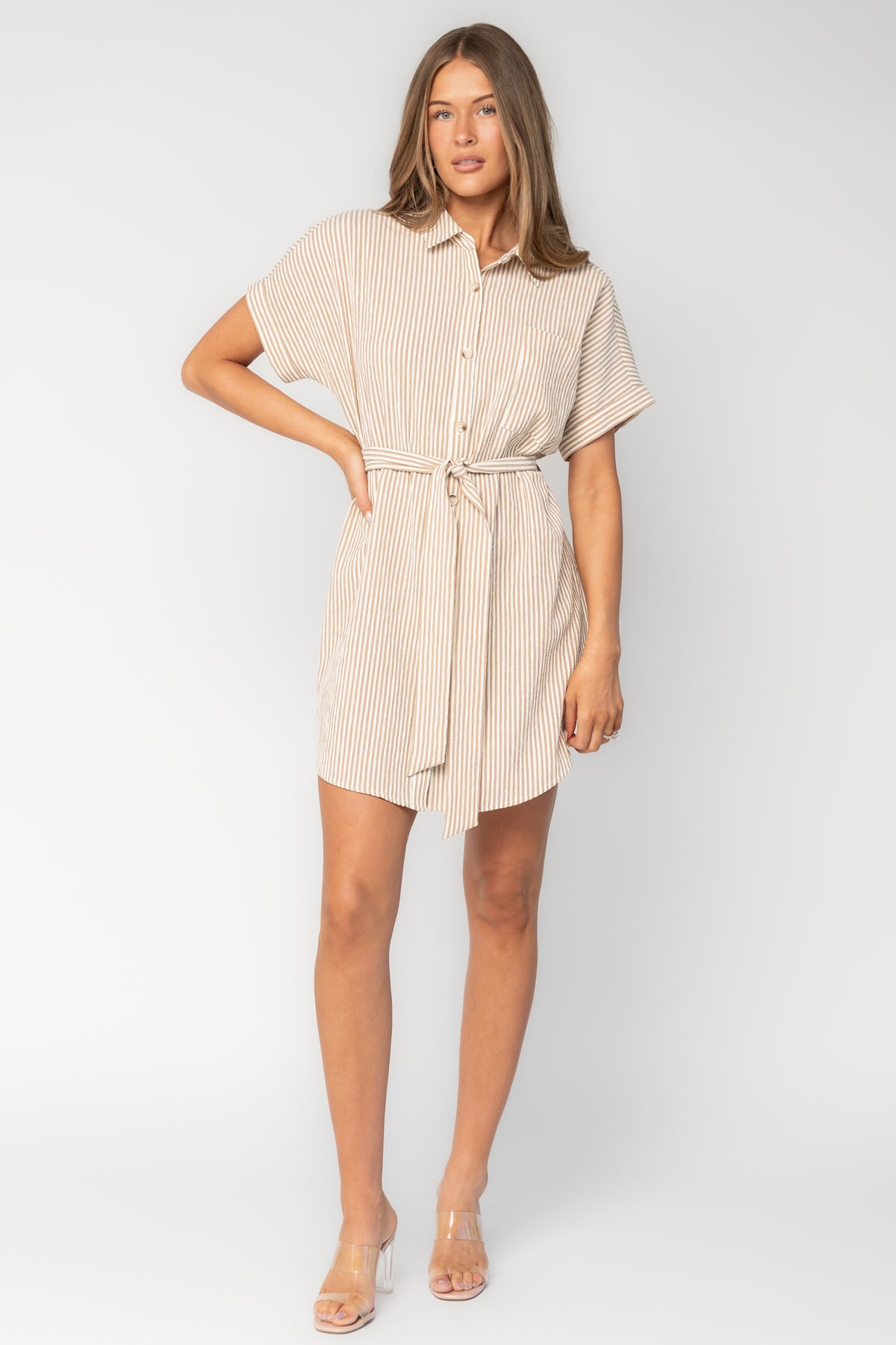 Nautical Shirt Dress | Tan Stripe