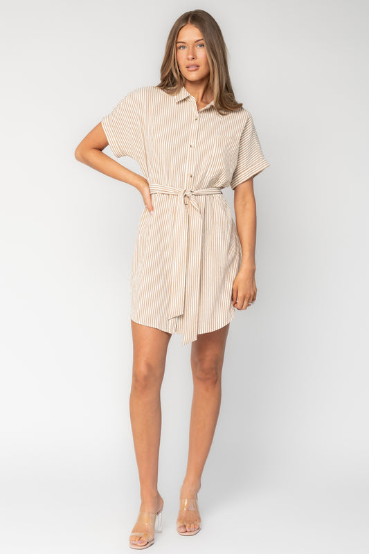 Nautical Shirt Dress | Tan Stripe