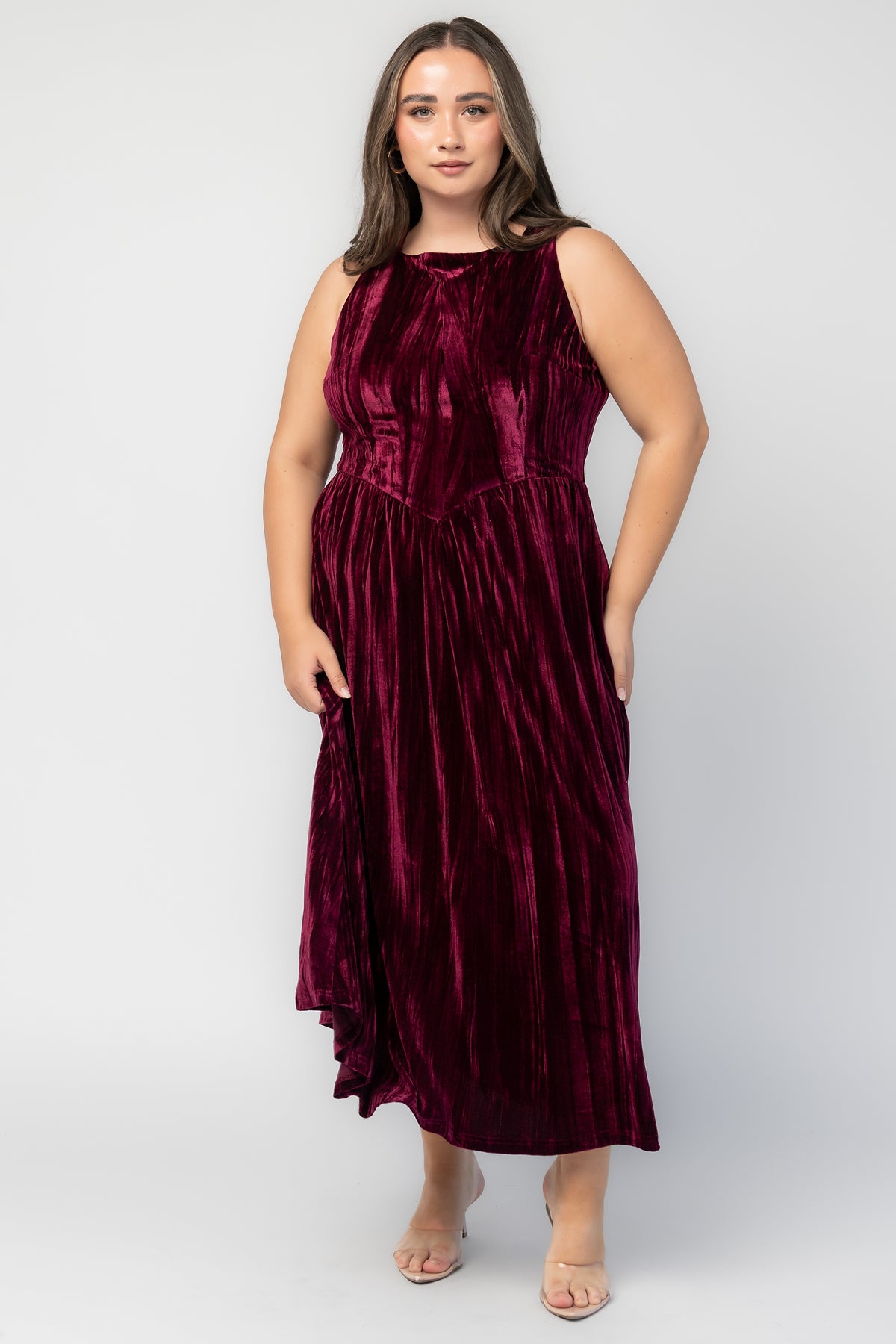 Octavia Velvet Midi Dress | Cranberry