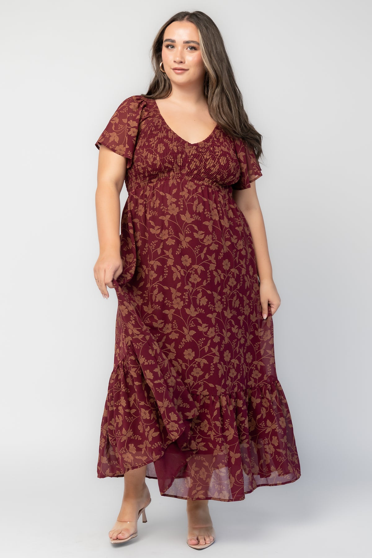 Monica Smocked Dress | Wine + Gold