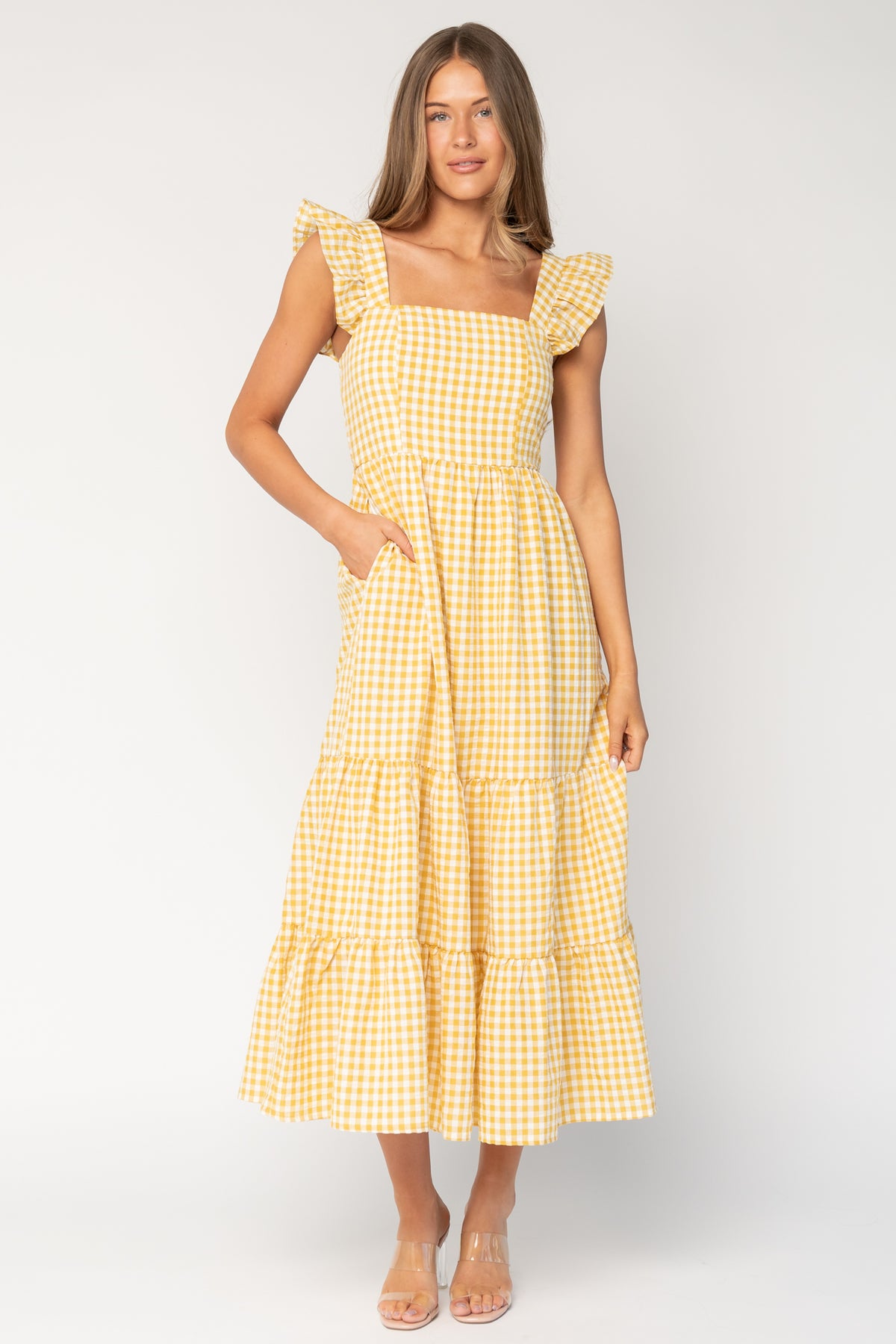 Campbell Gingham Maxi Dress | Yellow + White