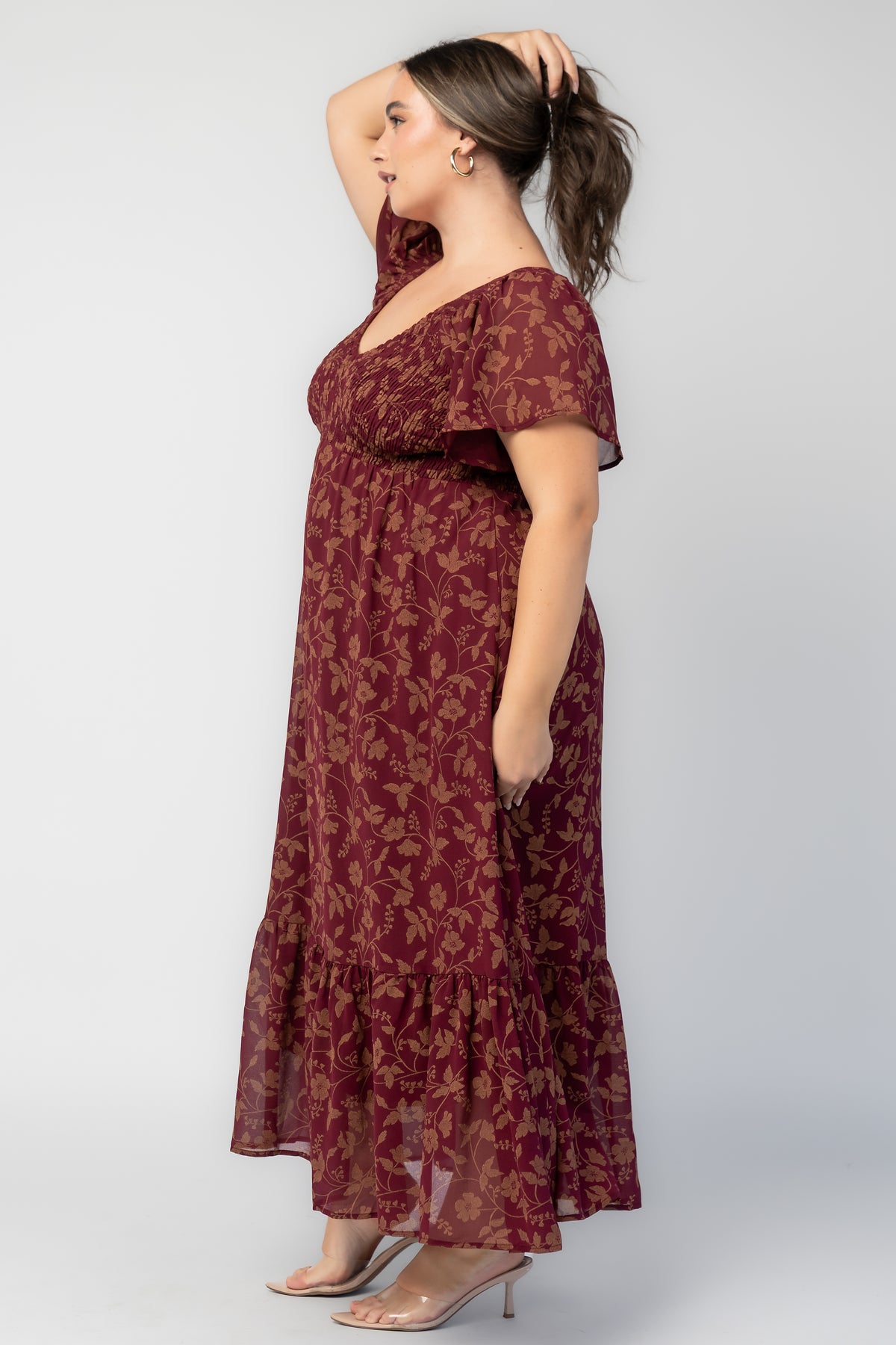 Monica Smocked Dress | Wine + Gold
