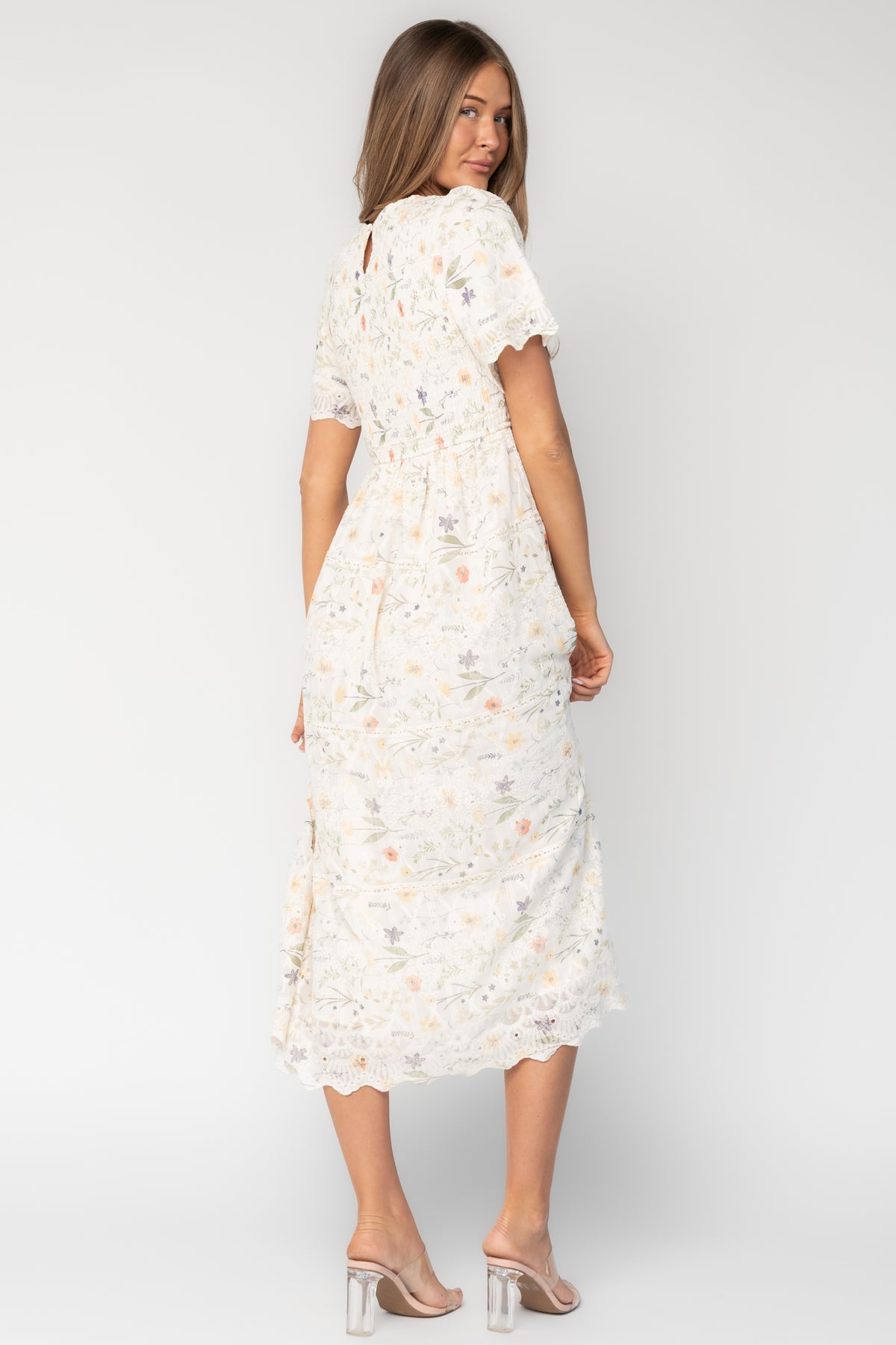 Maribel Lace Midi Dress | Cream Floral