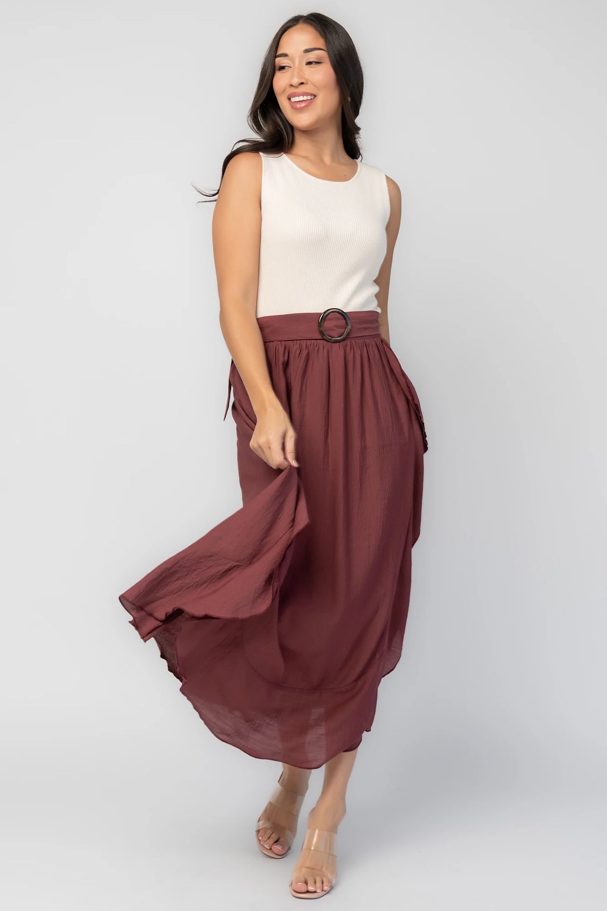 Stacy Midi Dress | Ivory + Mahogany