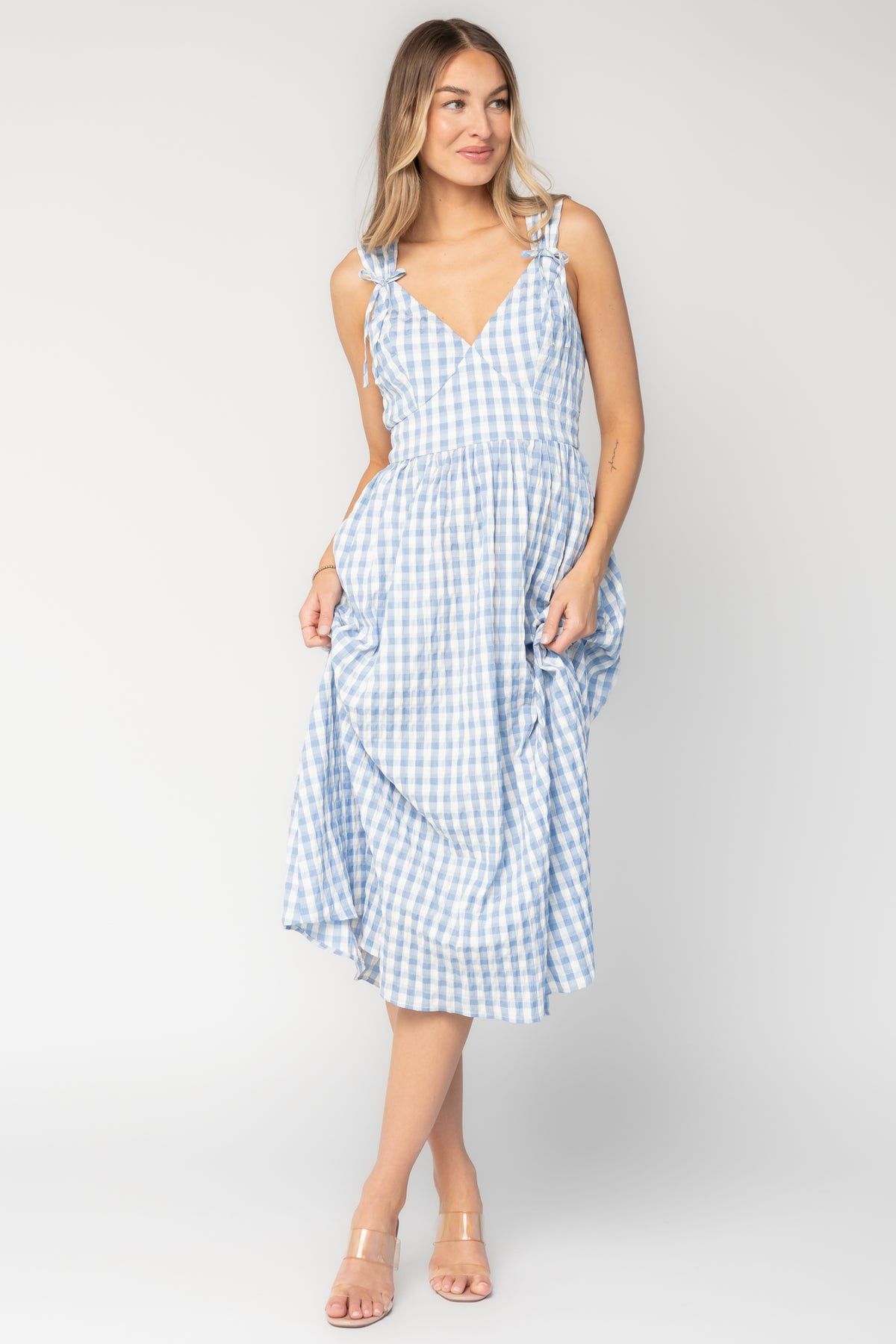 Arwen Gingham Midi Dress | Blue + White