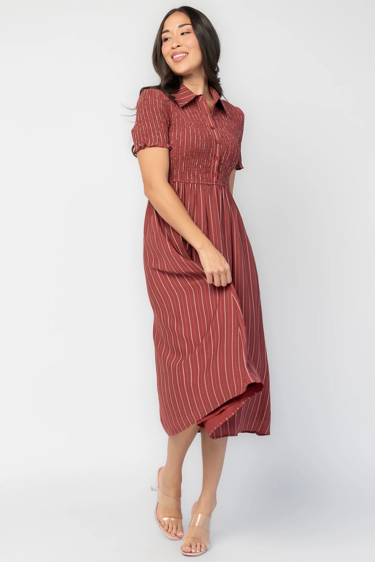 Dottie Striped Midi Dress | Light Burgundy