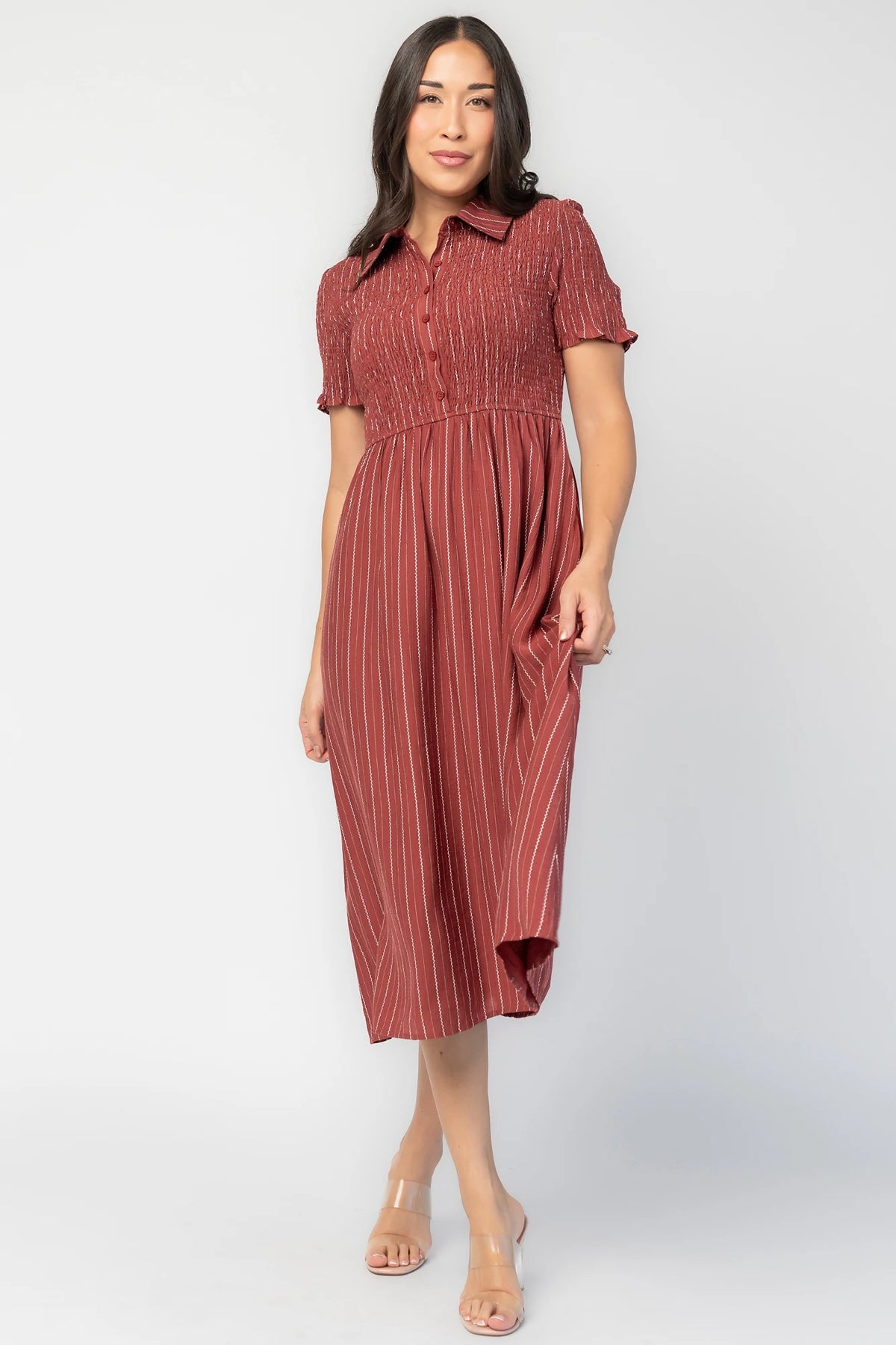 Dottie Striped Midi Dress | Light Burgundy